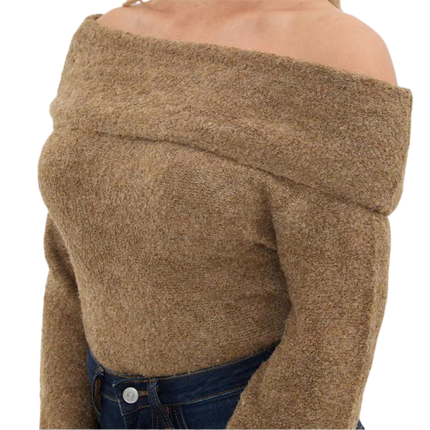Camel - Side - I Saw It First Womens-Ladies Bouclé Bandeau Jumper