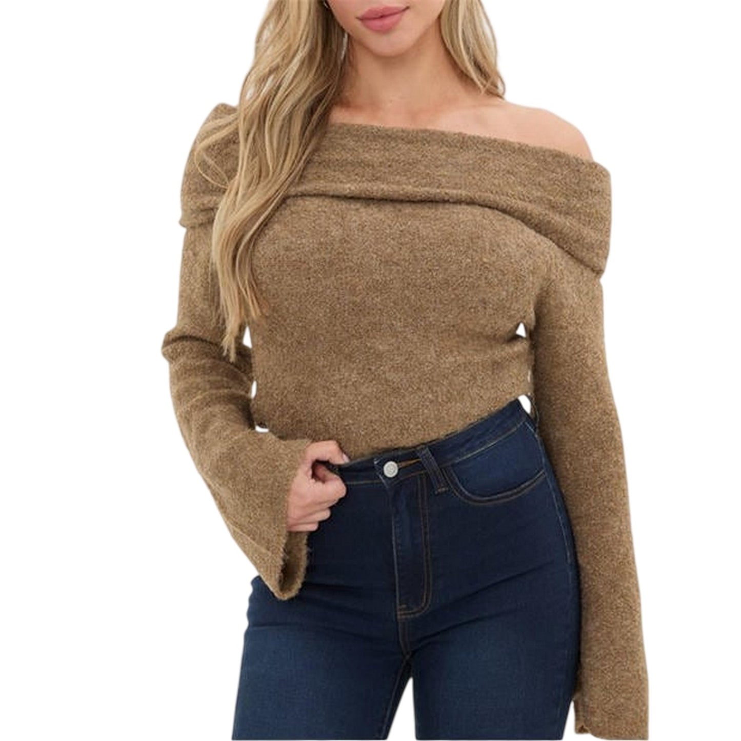 Camel - Front - I Saw It First Womens-Ladies Bouclé Bandeau Jumper