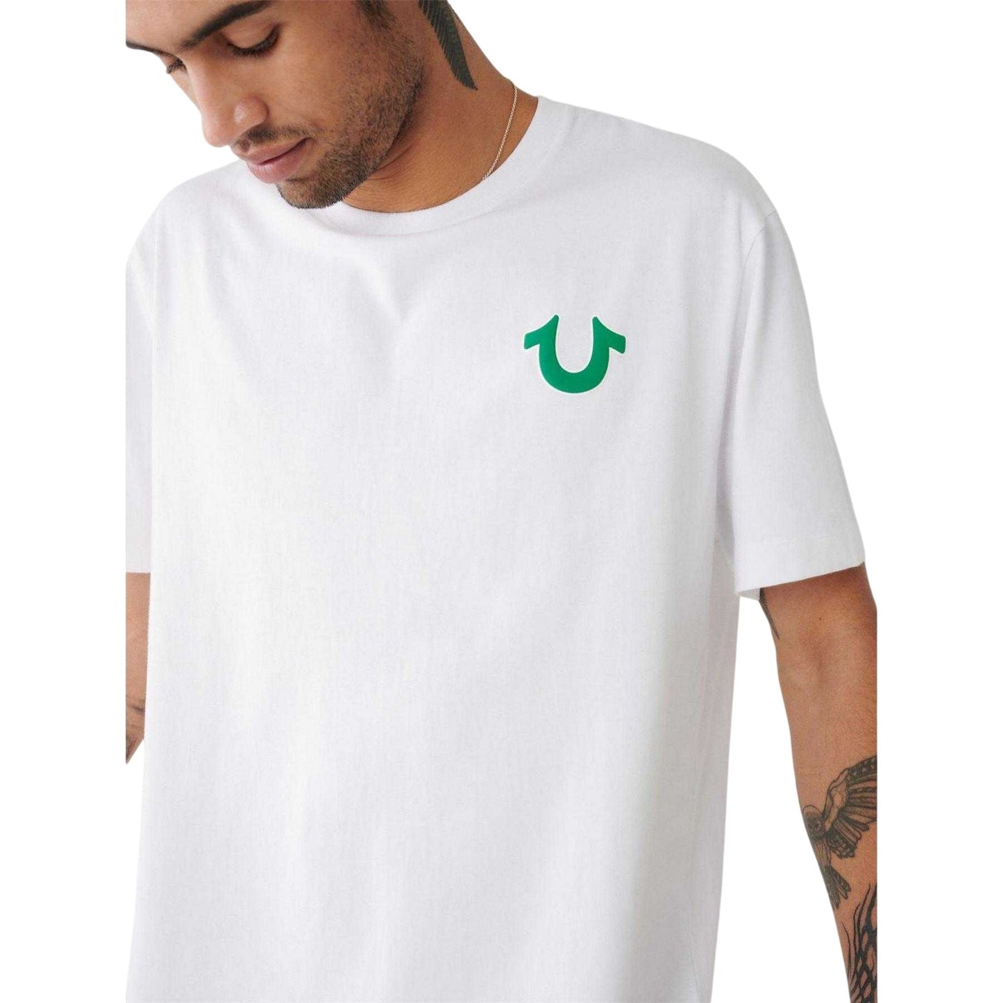 Optic White - Side - True Religion Mens Heritage Back Print T-Shirt