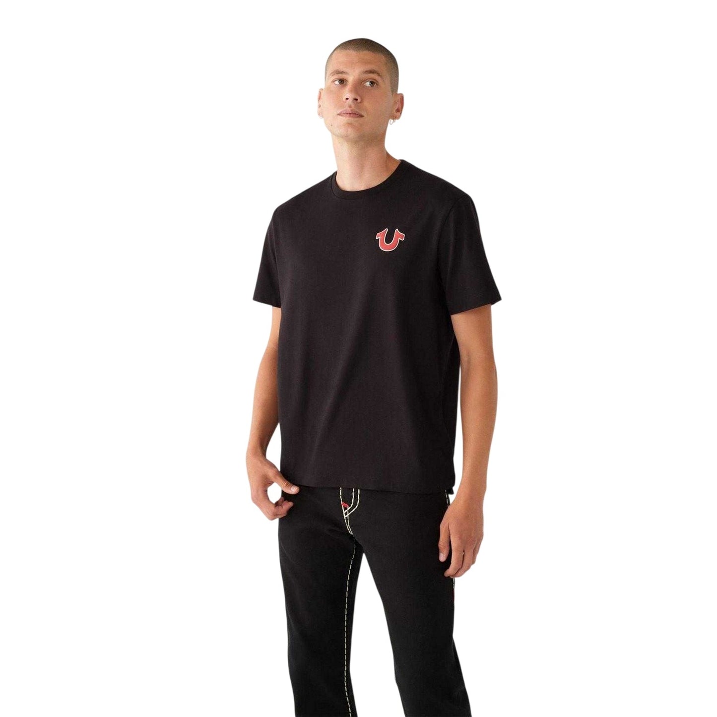 Jet Black - Front - True Religion Mens Heritage Back Print T-Shirt