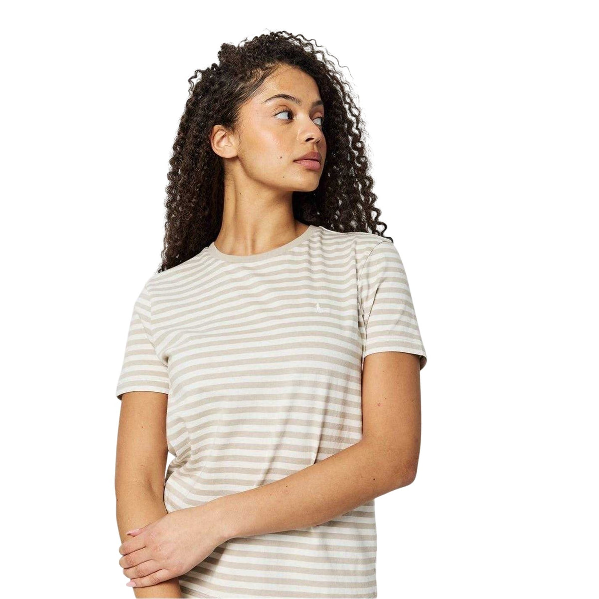 Stone - Side - Jack Wills Womens-Ladies Endmoor Stripe Boyfriend T-Shirt