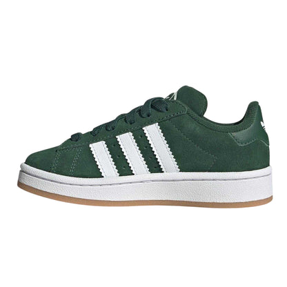 Green-White - Side - Adidas Childrens-Kids Campus 00s 3 Stripes Suede Flat Trainers