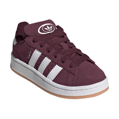 Maroon-White - Front - Adidas Childrens-Kids Campus 00s 3 Stripes Suede Flat Trainers