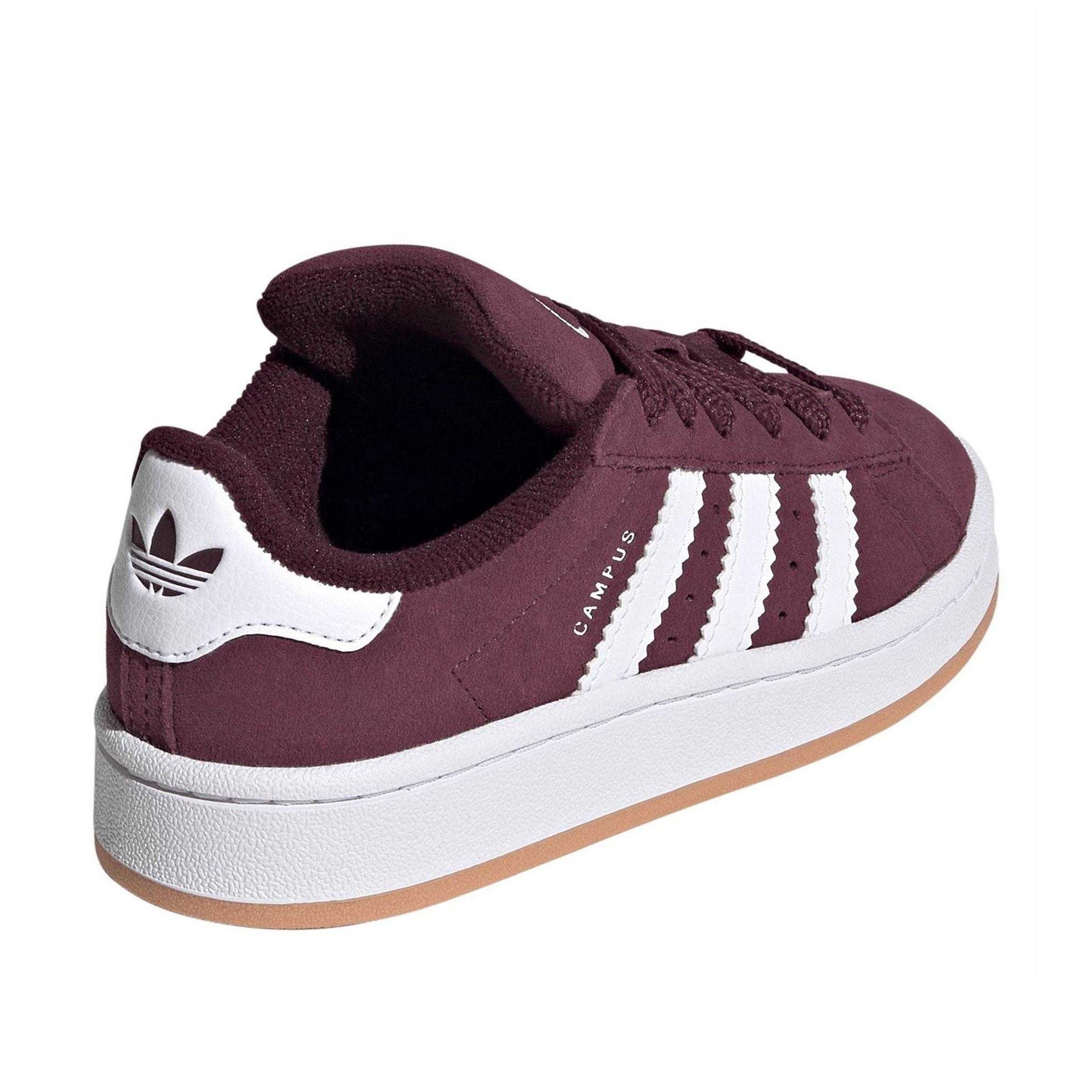 Maroon-White - Back - Adidas Childrens-Kids Campus 00s 3 Stripes Suede Flat Trainers