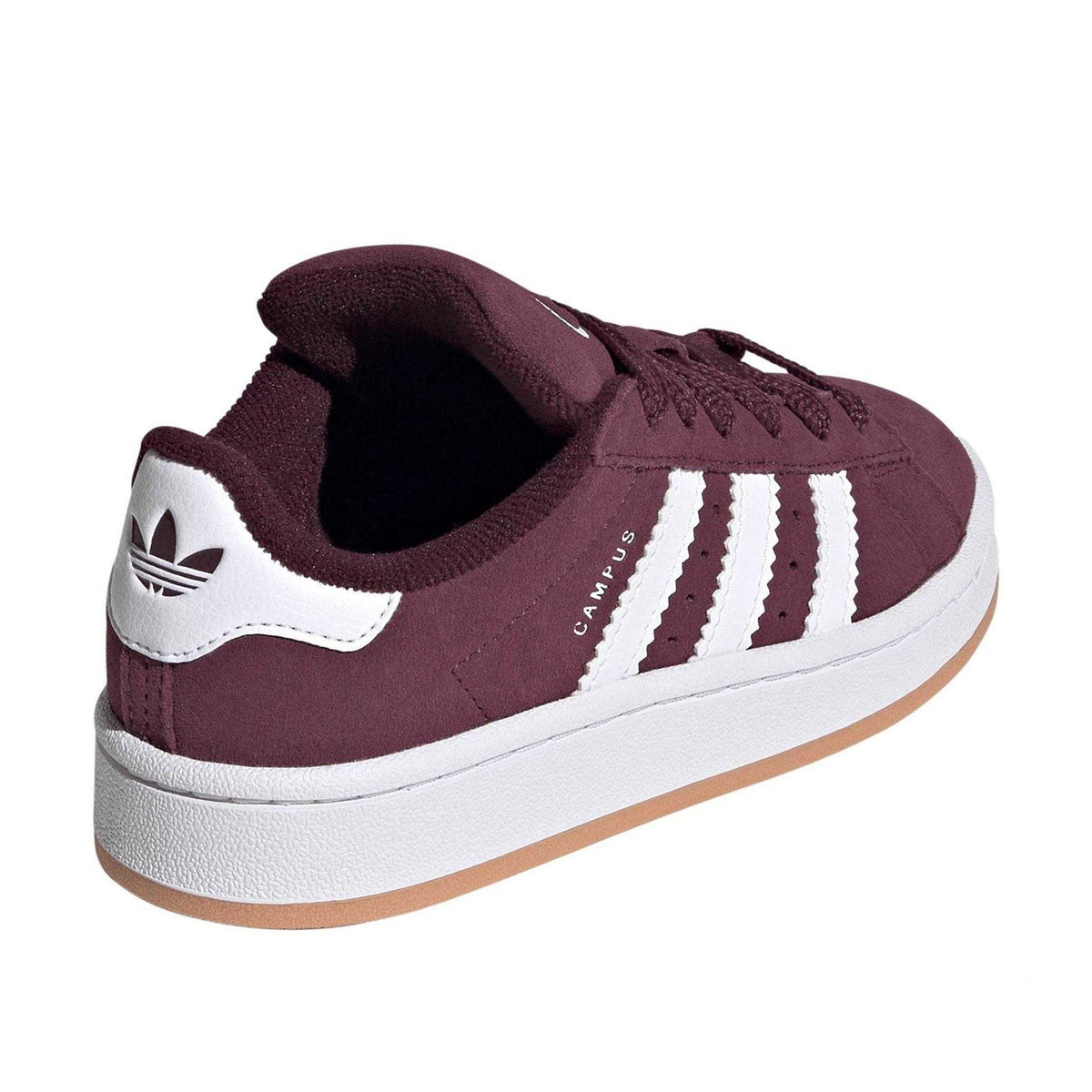 Maroon-White - Back - Adidas Childrens-Kids Campus 00s 3 Stripes Suede Flat Trainers