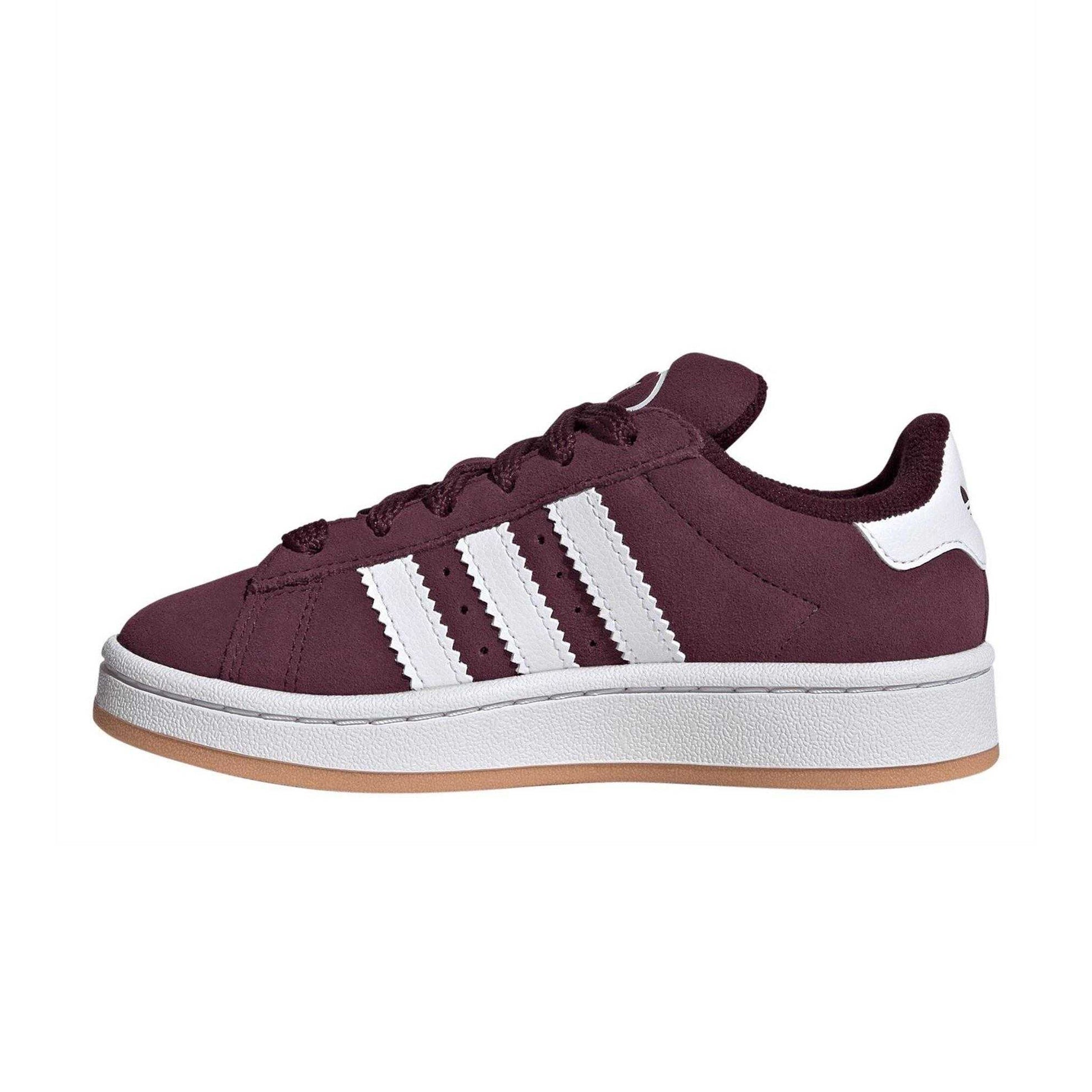 Maroon-White - Side - Adidas Childrens-Kids Campus 00s 3 Stripes Suede Flat Trainers