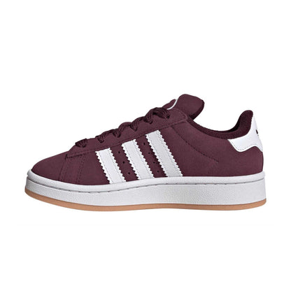 Maroon-White - Side - Adidas Childrens-Kids Campus 00s 3 Stripes Suede Flat Trainers