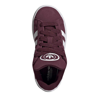 Maroon-White - Pack Shot - Adidas Childrens-Kids Campus 00s 3 Stripes Suede Flat Trainers
