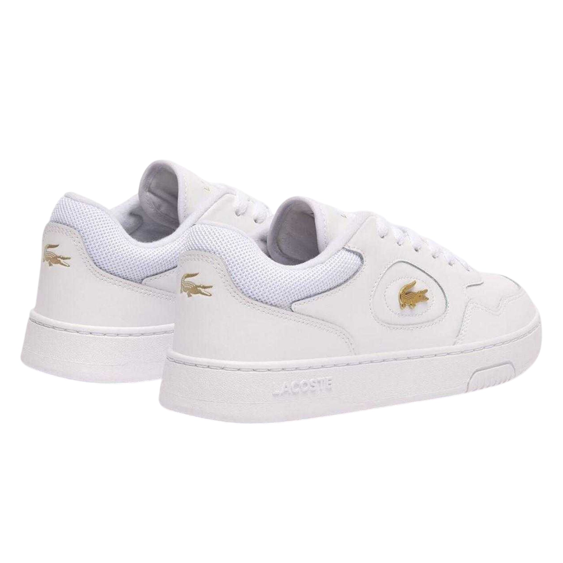 White-Gold - Back - Lacoste Womens-Ladies Lineset Leather Flat Trainers
