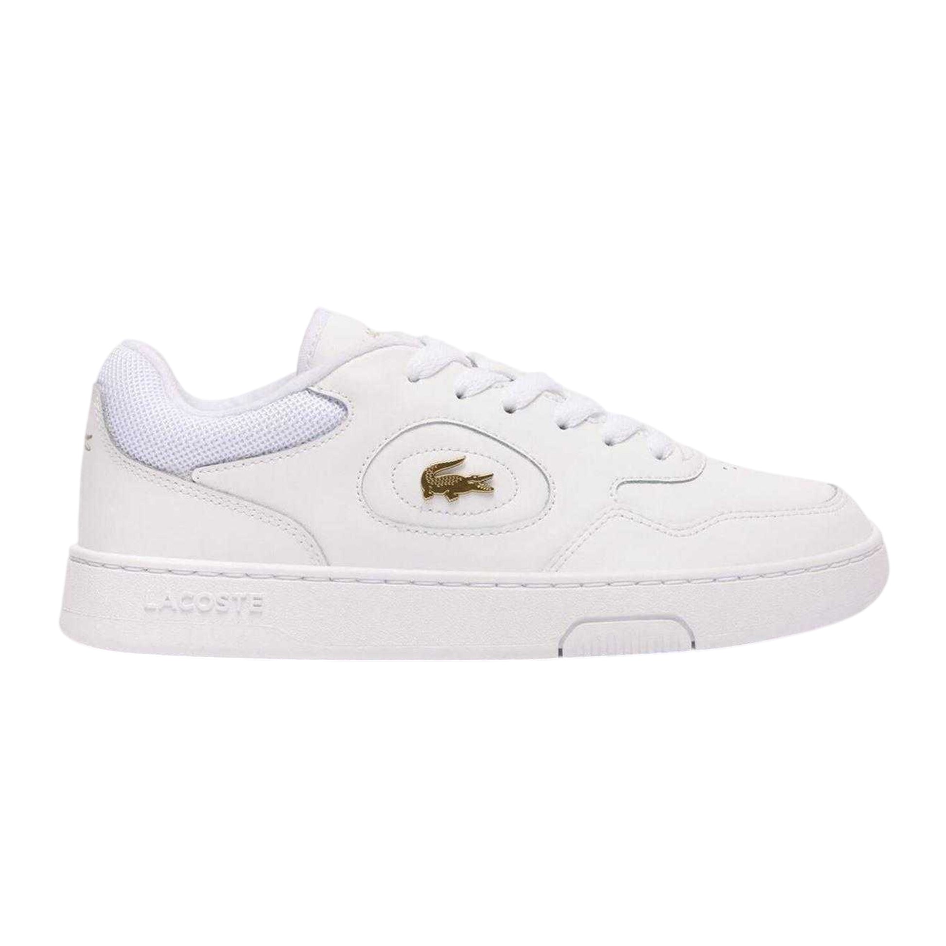 White-Gold - Side - Lacoste Womens-Ladies Lineset Leather Flat Trainers