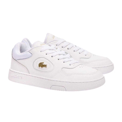 White-Gold - Front - Lacoste Womens-Ladies Lineset Leather Flat Trainers