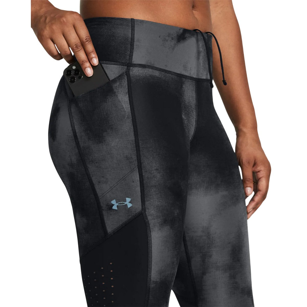 Black - Side - Under Armour Womens-Ladies Launch Printed Leggings
