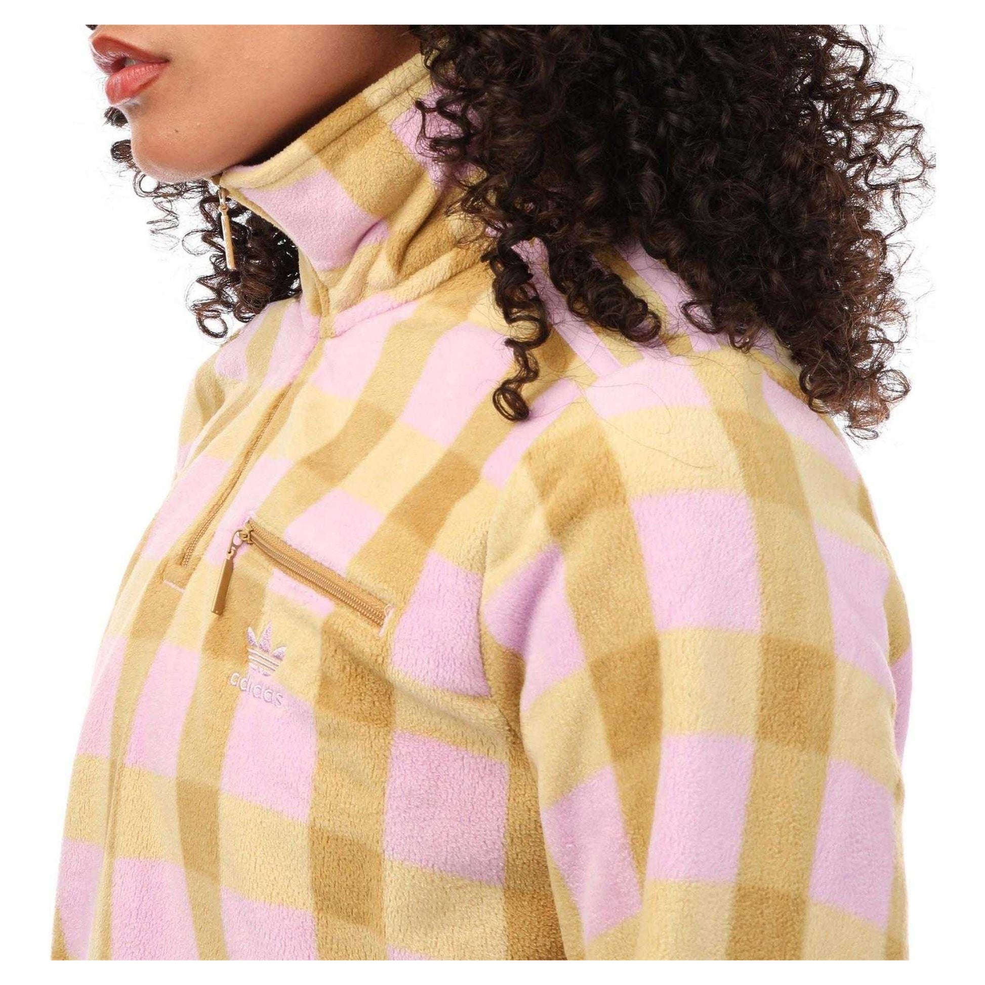 Beige-Brown - Back - Adidas Womens-Ladies Originals Gingham Polar Fleece Half Zip Sweatshirt