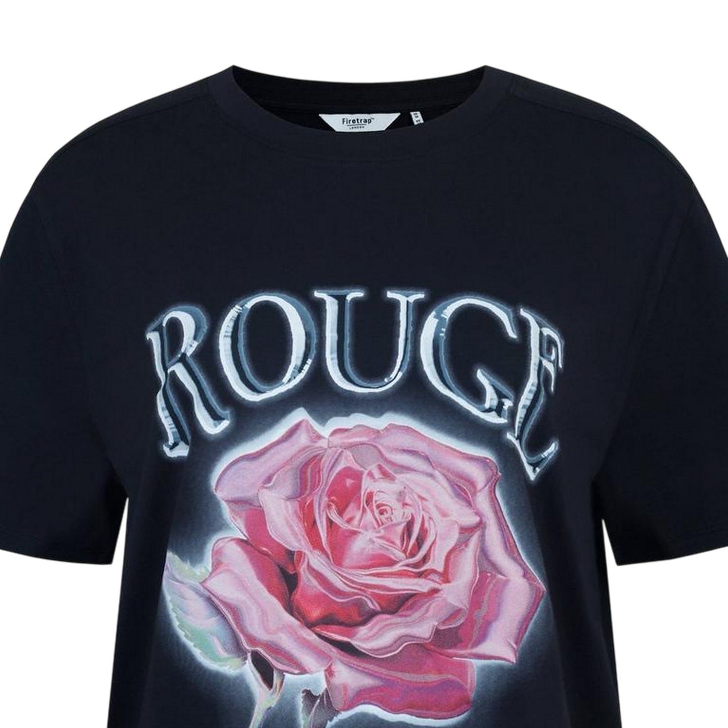 Rose - Side - Firetrap Womens-Ladies Grunge Rose Crew Neck Regular T-Shirt