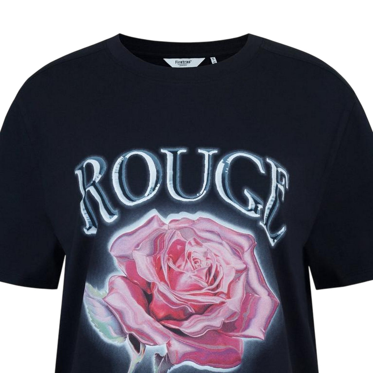 Rose - Side - Firetrap Womens-Ladies Grunge Rose Crew Neck Regular T-Shirt