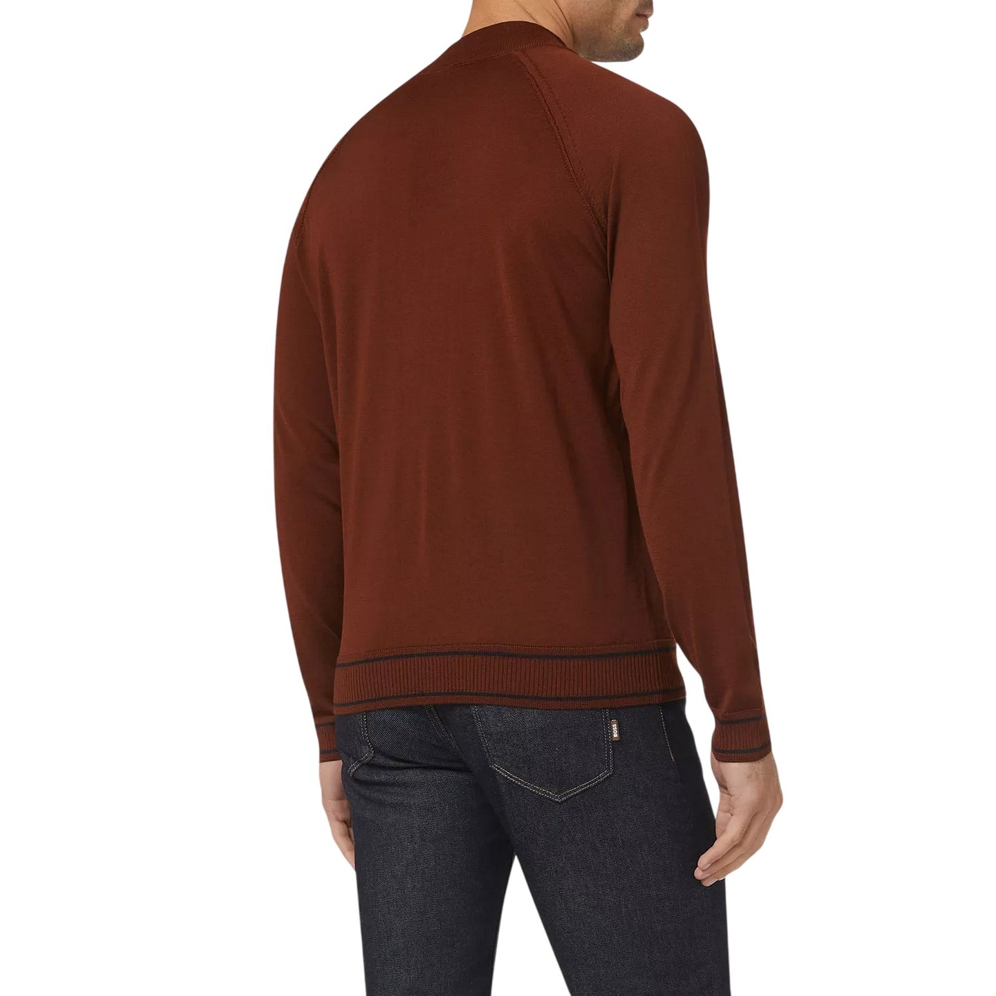 Medium Brown - Back - Boss Mens Mock Neck Regular Raglan Sweater Top