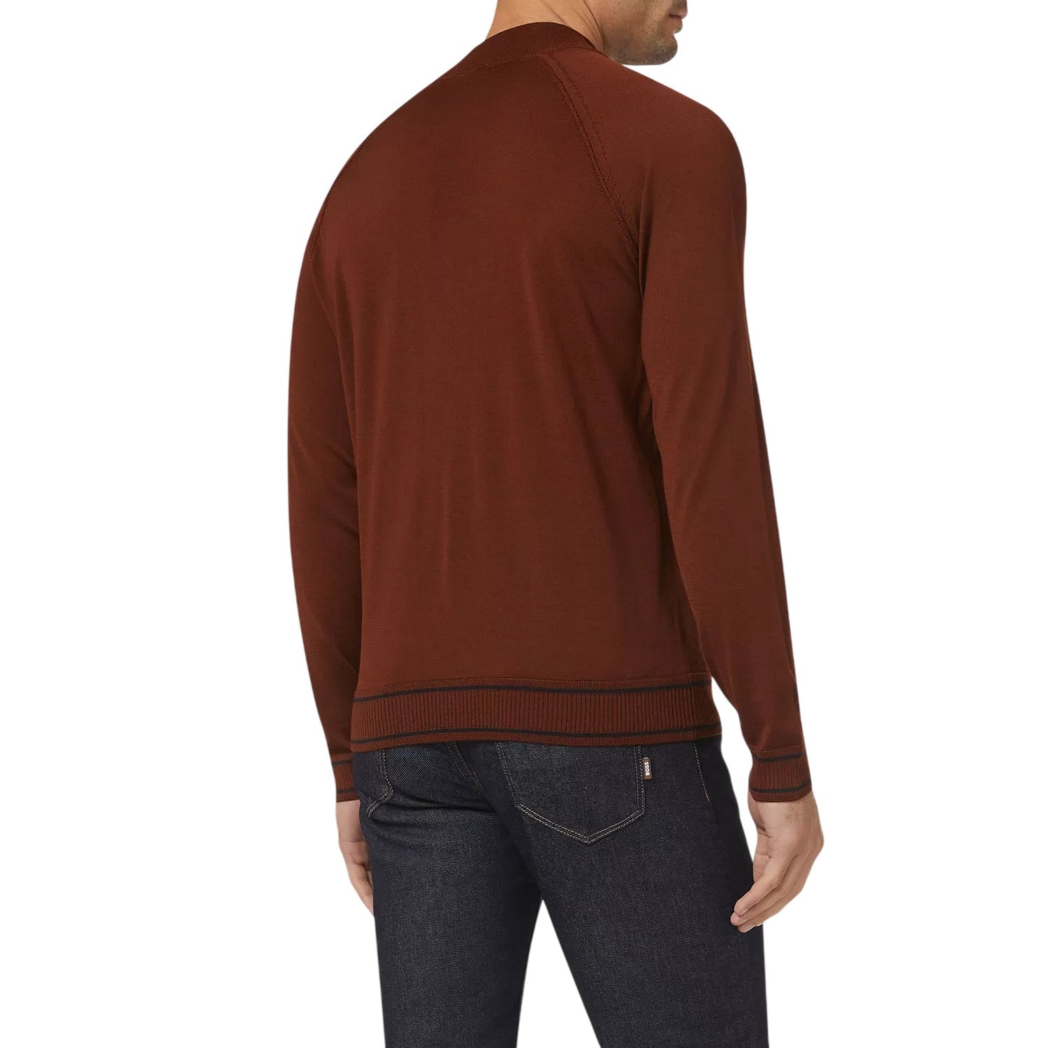 Medium Brown - Back - Boss Mens Mock Neck Regular Raglan Sweater Top