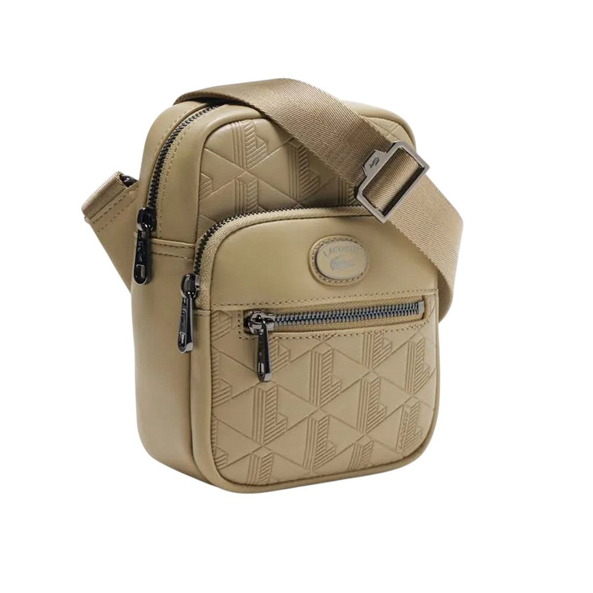 Beige - Side - Lacoste Monogram Leather Satchel
