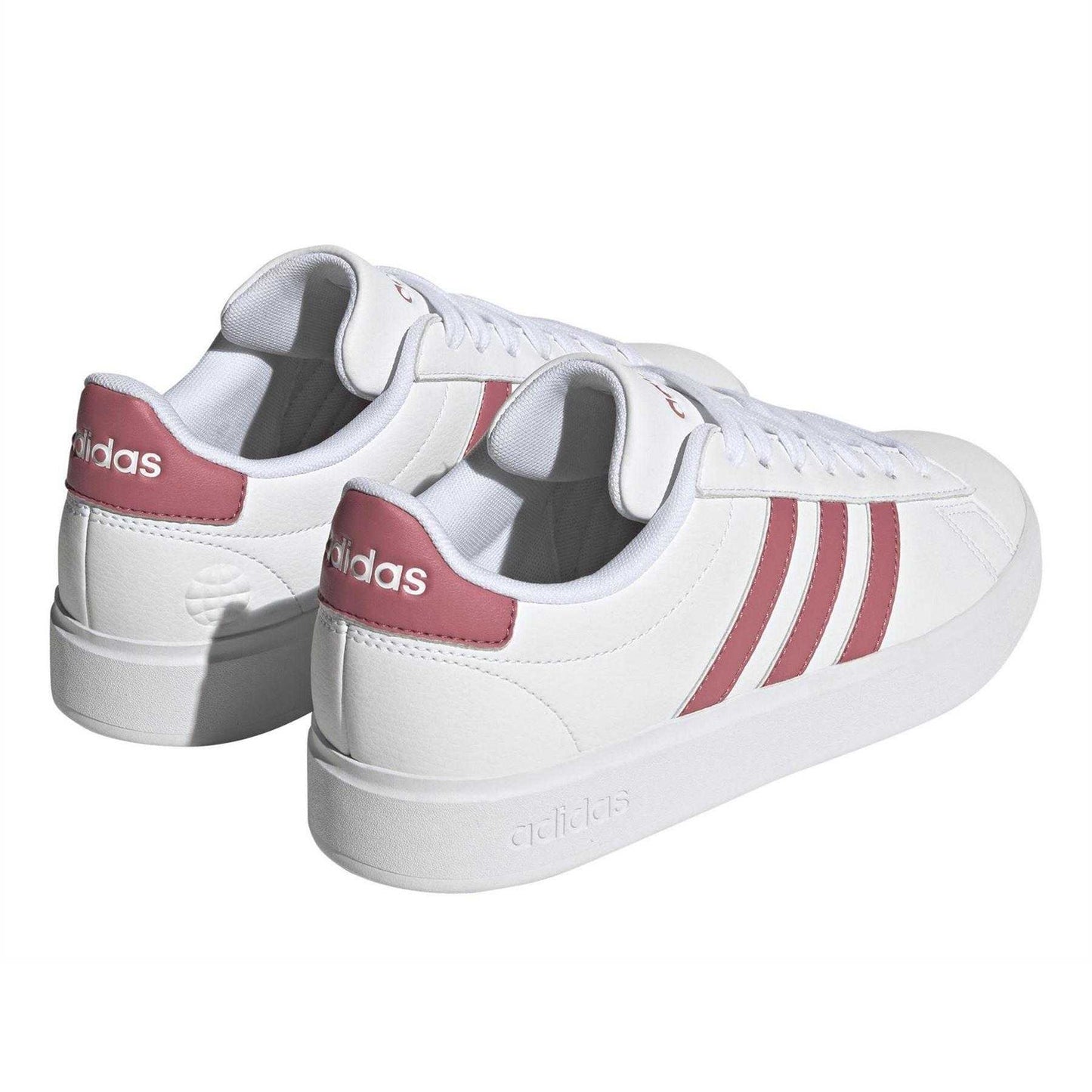 White - Back - Adidas Womens-Ladies Grand Court 2.0 Striped Flat Trainers