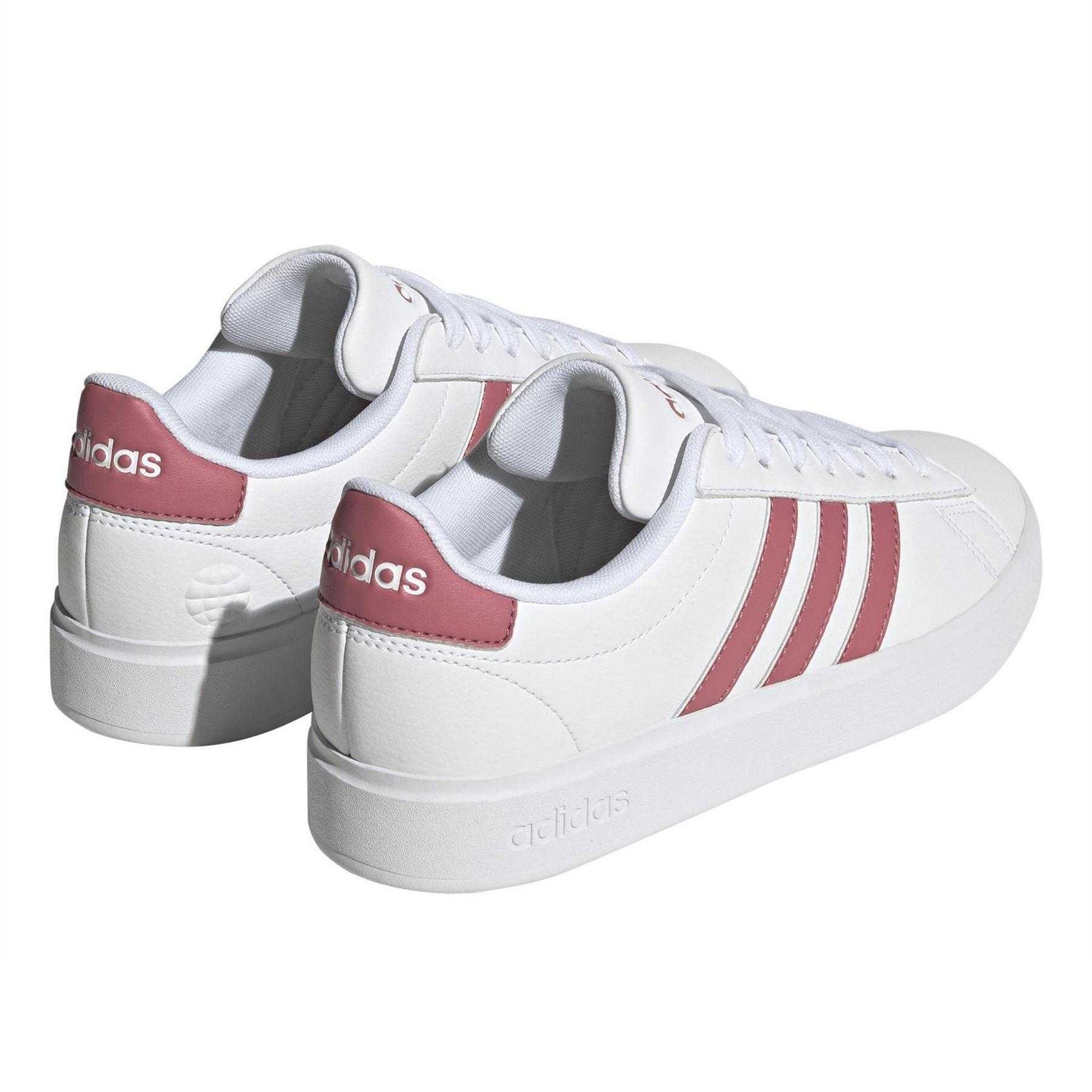 White - Back - Adidas Womens-Ladies Grand Court 2.0 Striped Flat Trainers