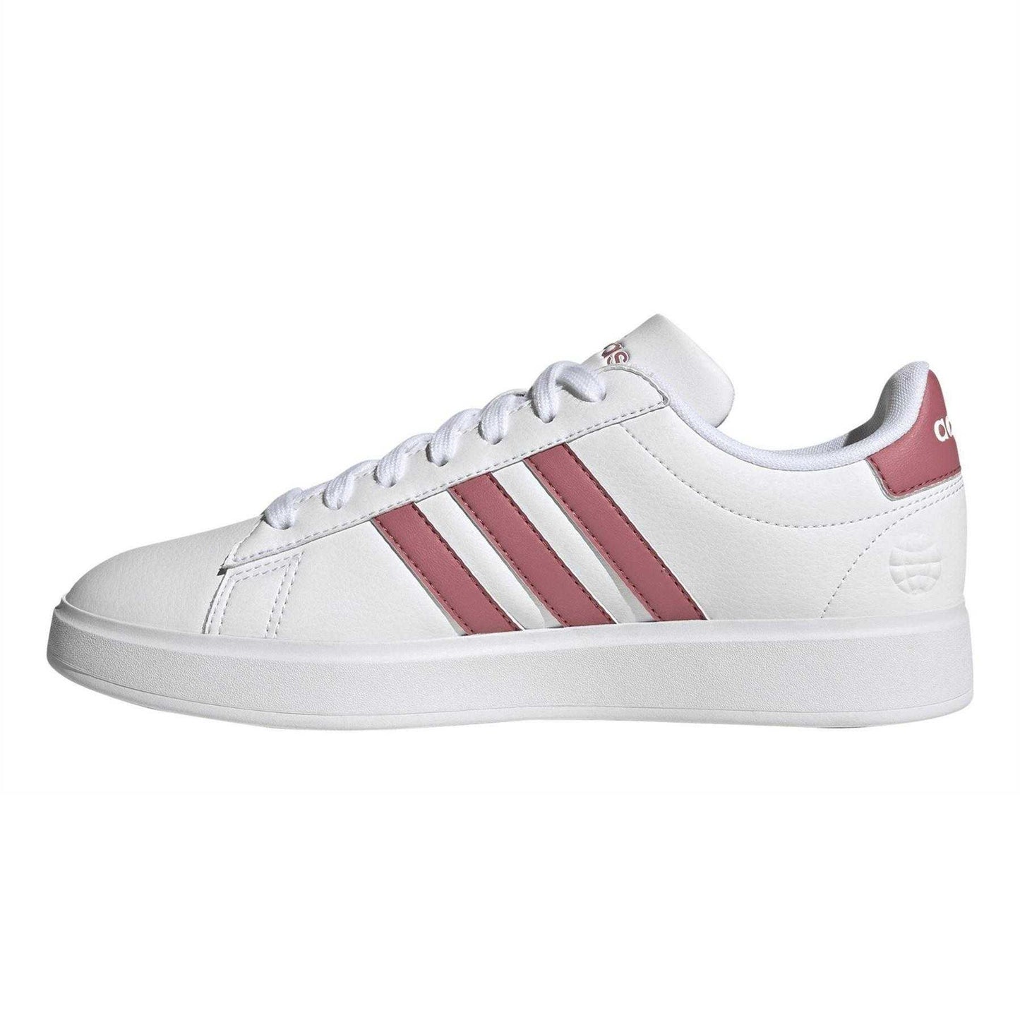 White - Side - Adidas Womens-Ladies Grand Court 2.0 Striped Flat Trainers