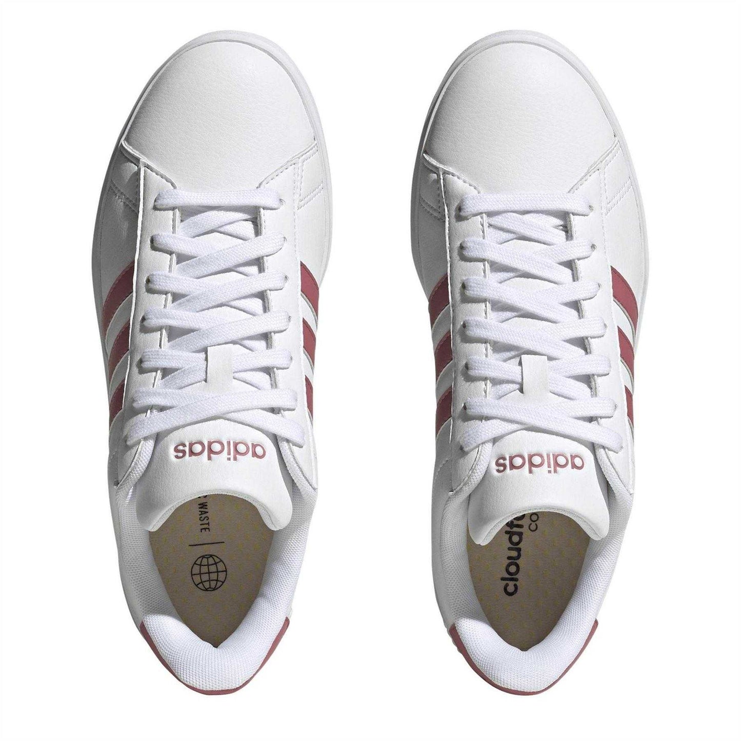White - Lifestyle - Adidas Womens-Ladies Grand Court 2.0 Striped Flat Trainers