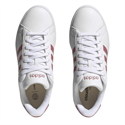 White - Lifestyle - Adidas Womens-Ladies Grand Court 2.0 Striped Flat Trainers