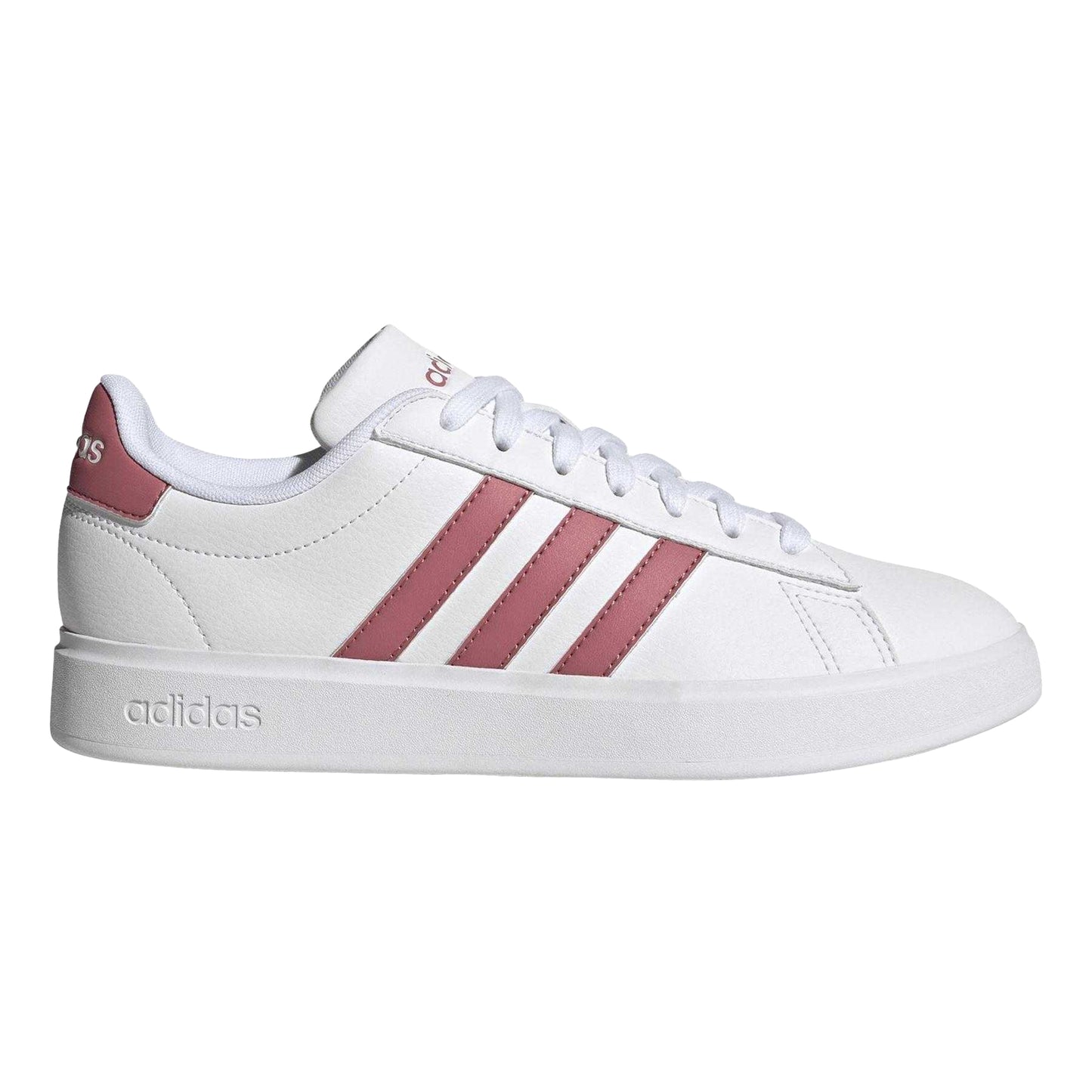 White - Front - Adidas Womens-Ladies Grand Court 2.0 Striped Flat Trainers