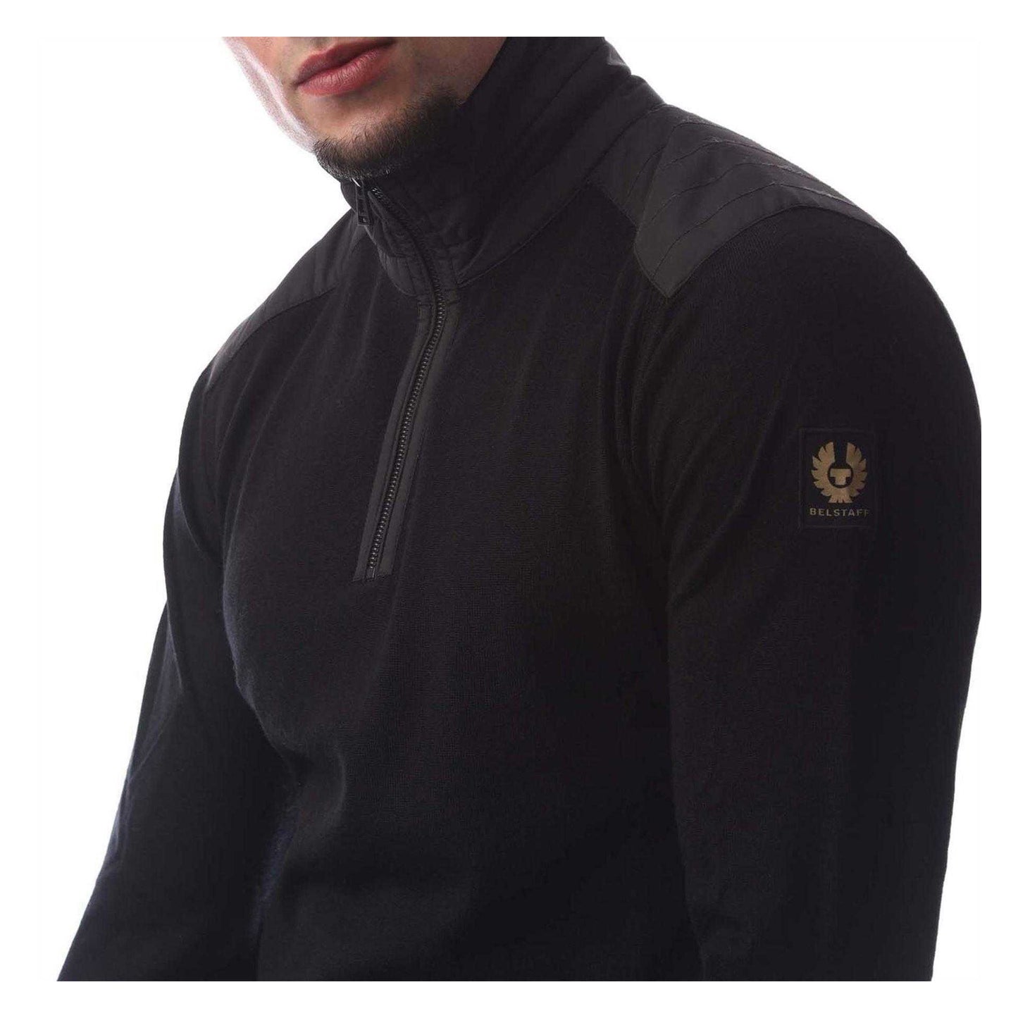 Black - Side - Belstaff Mens Kilmington Quarter Zip Slim Sweatshirt