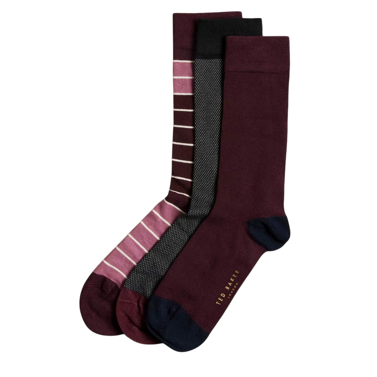 Black-Brown-Maroon - Front - Ted Baker Unisex Adult Dude Socks (Pack of 3)
