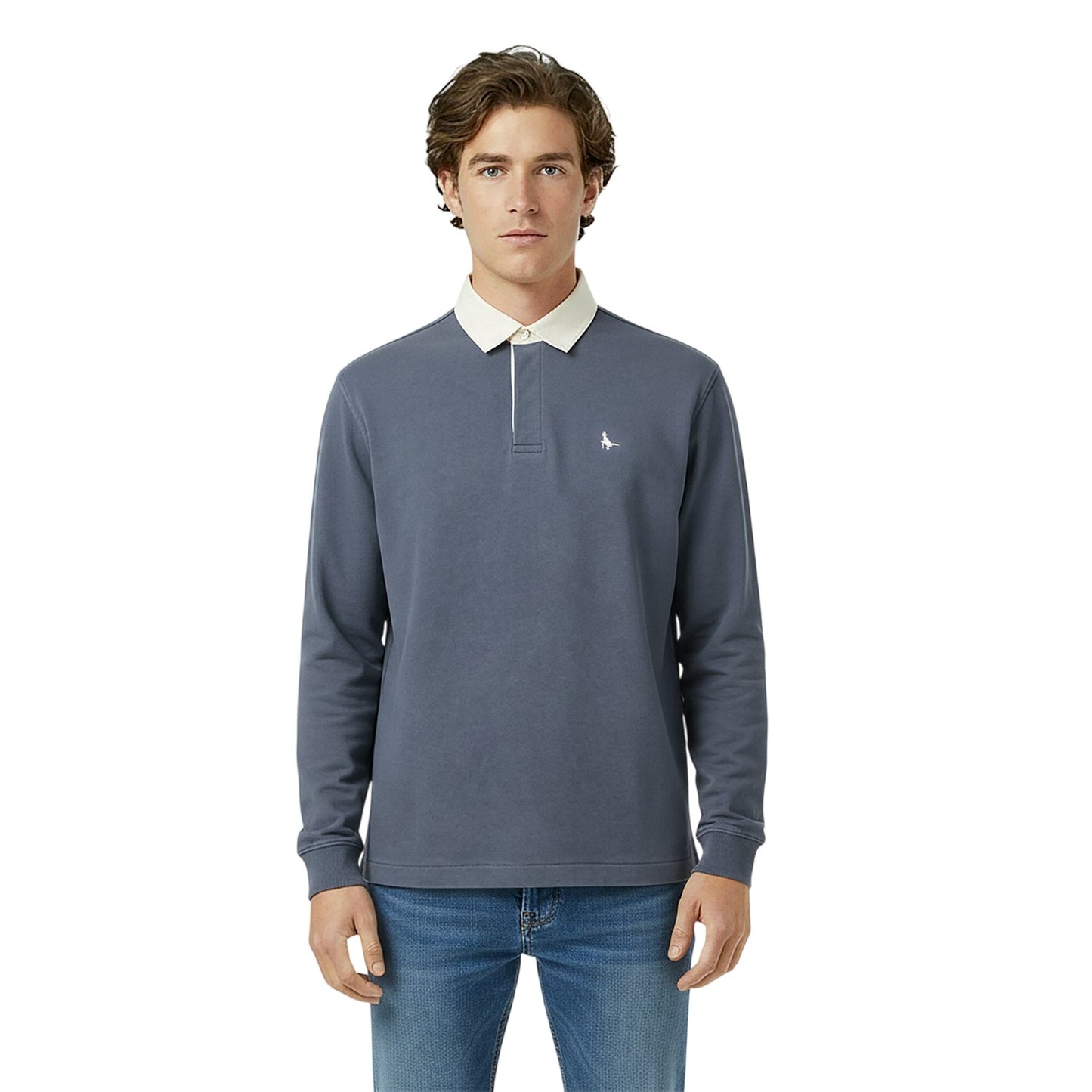 Indigo - Side - Jack Wills Mens Jersey Collared Relaxed Fit Long-Sleeved Rugby Shirt