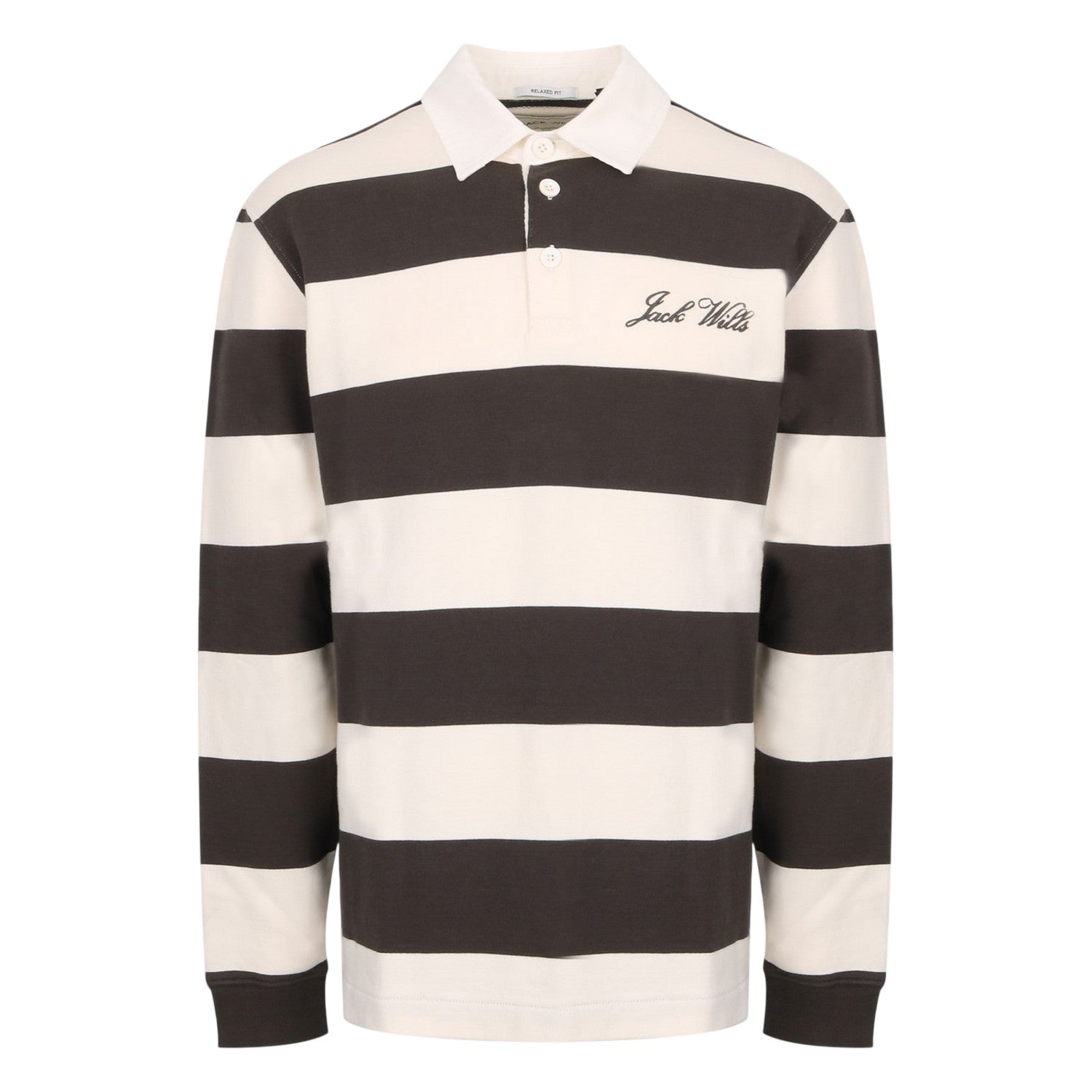 Iron-Bone - Front - Jack Wills Mens Jersey Collared Relaxed Fit Long-Sleeved Rugby Shirt