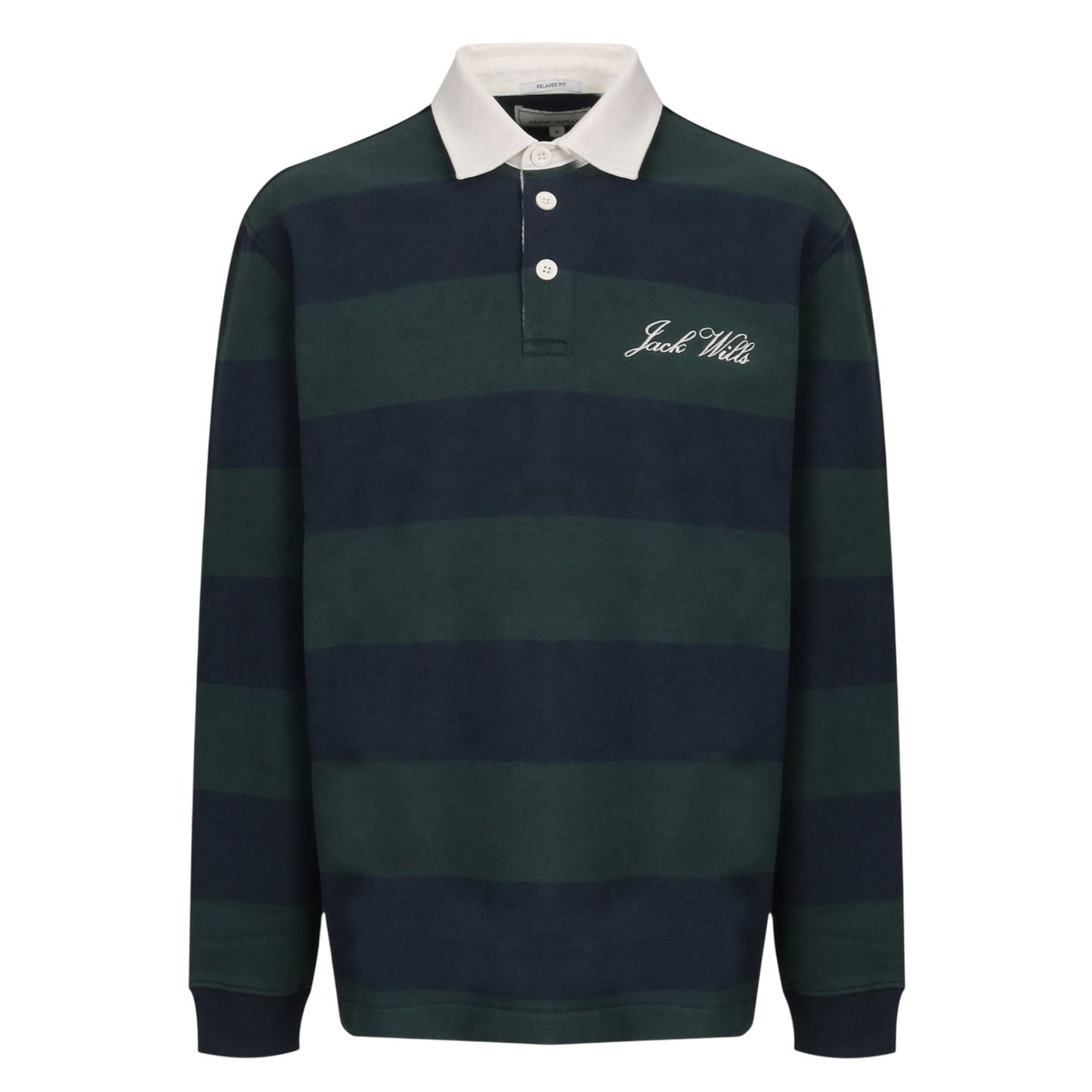 Pine-Navy - Front - Jack Wills Mens Jersey Collared Relaxed Fit Long-Sleeved Rugby Shirt