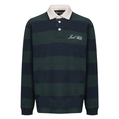 Pine-Navy - Front - Jack Wills Mens Jersey Collared Relaxed Fit Long-Sleeved Rugby Shirt