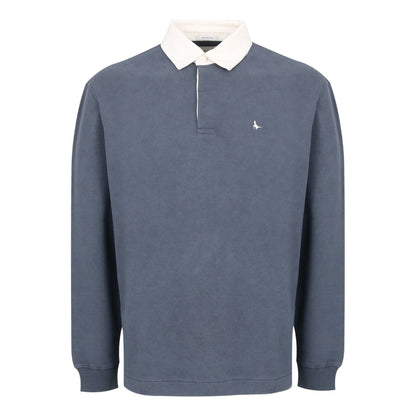 Indigo - Front - Jack Wills Mens Jersey Collared Relaxed Fit Long-Sleeved Rugby Shirt