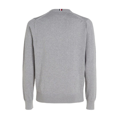 Medium Grey - Back - Tommy Hilfiger Mens Cotton Crew Neck Jumper