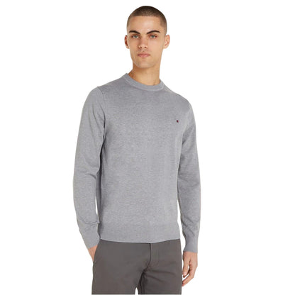Medium Grey - Side - Tommy Hilfiger Mens Cotton Crew Neck Jumper