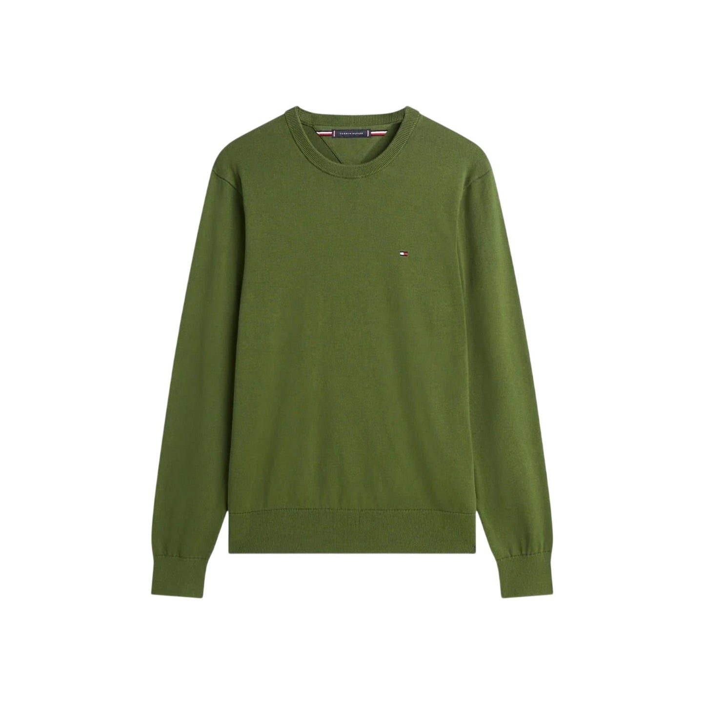 Mountain Green - Front - Tommy Hilfiger Mens Cotton Crew Neck Jumper