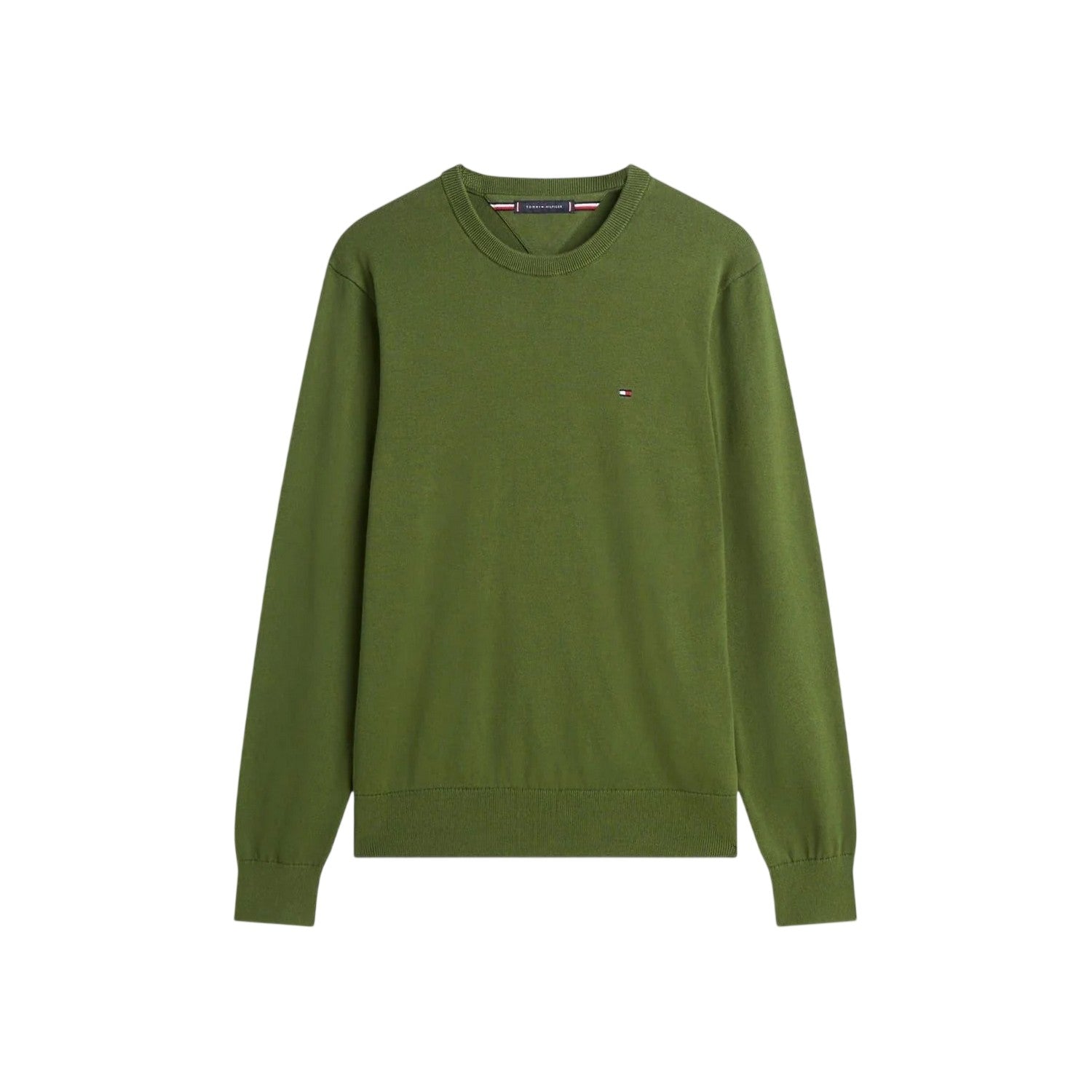 Mountain Green - Front - Tommy Hilfiger Mens Cotton Crew Neck Jumper