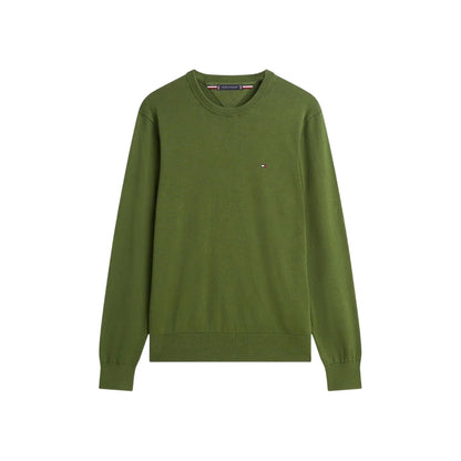 Mountain Green - Front - Tommy Hilfiger Mens Cotton Crew Neck Jumper