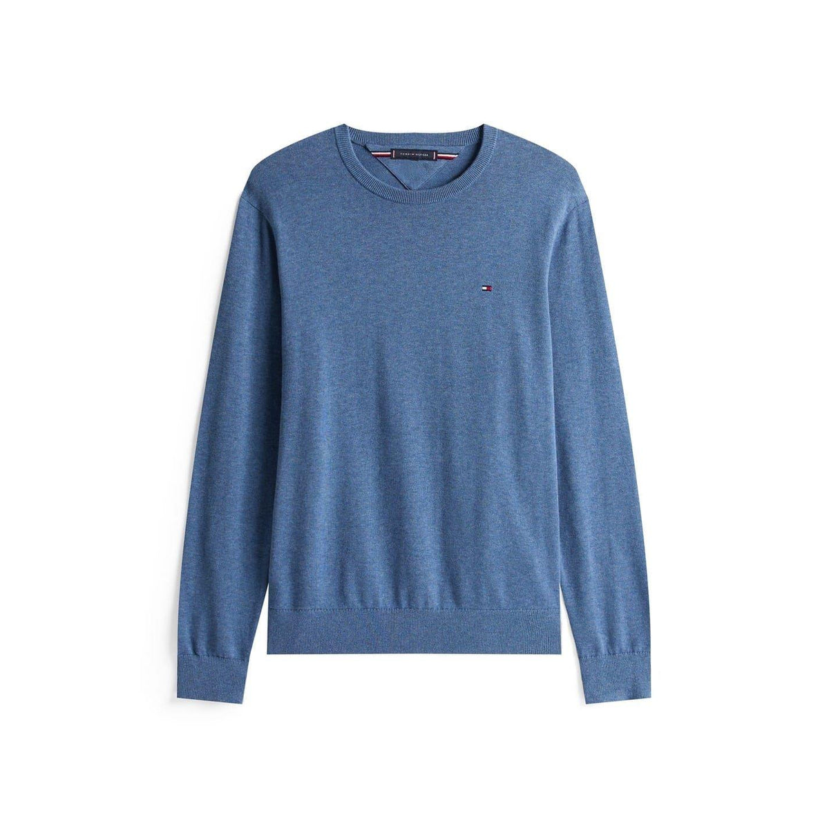 Petrol Blue - Front - Tommy Hilfiger Mens Cotton Crew Neck Jumper