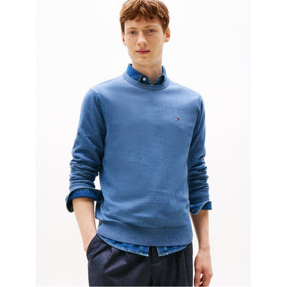 Petrol Blue - Back - Tommy Hilfiger Mens Cotton Crew Neck Jumper