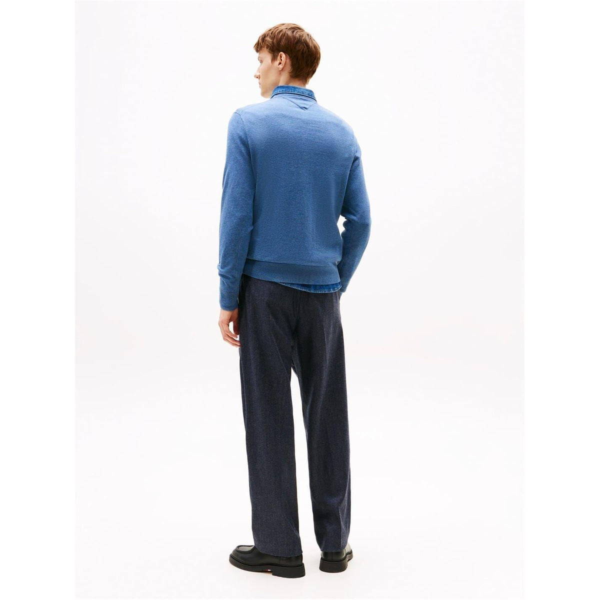 Petrol Blue - Side - Tommy Hilfiger Mens Cotton Crew Neck Jumper