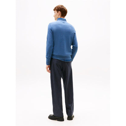 Petrol Blue - Side - Tommy Hilfiger Mens Cotton Crew Neck Jumper