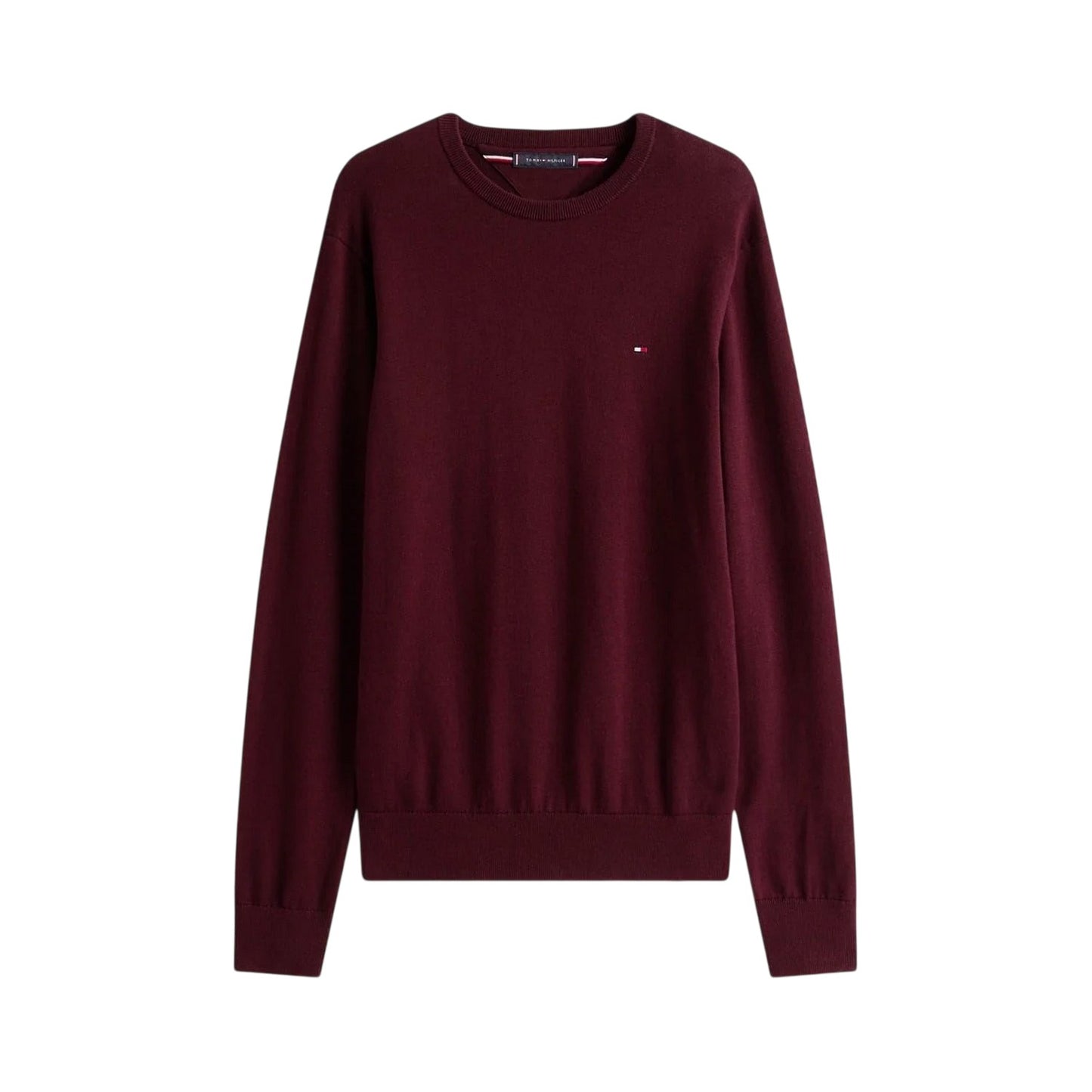 Deep Burgundy - Front - Tommy Hilfiger Mens Cotton Crew Neck Jumper