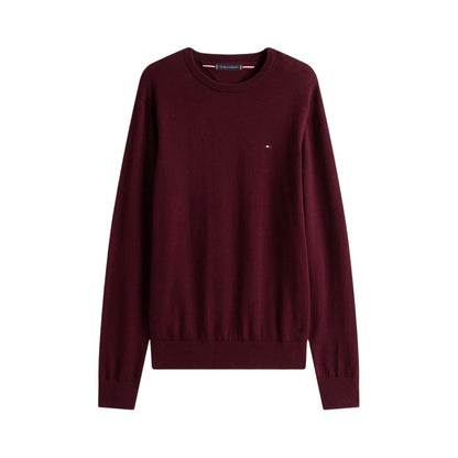 Deep Burgundy - Front - Tommy Hilfiger Mens Cotton Crew Neck Jumper