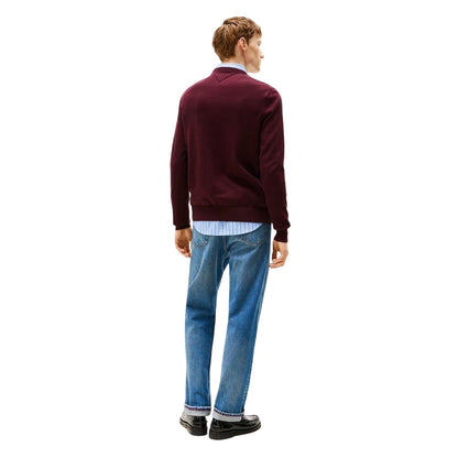Deep Burgundy - Back - Tommy Hilfiger Mens Cotton Crew Neck Jumper