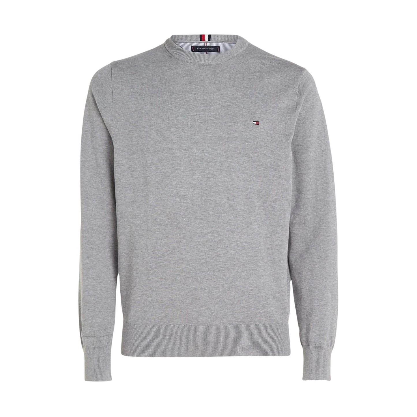Medium Grey - Front - Tommy Hilfiger Mens Cotton Crew Neck Jumper