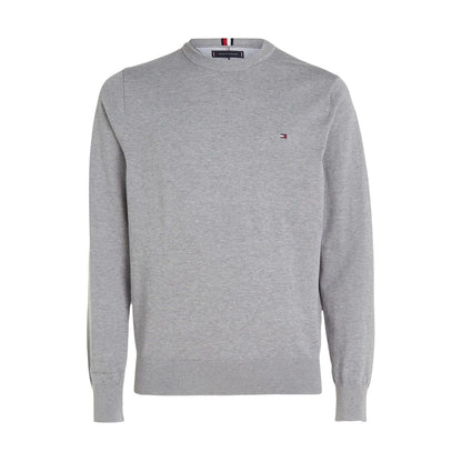 Medium Grey - Front - Tommy Hilfiger Mens Cotton Crew Neck Jumper