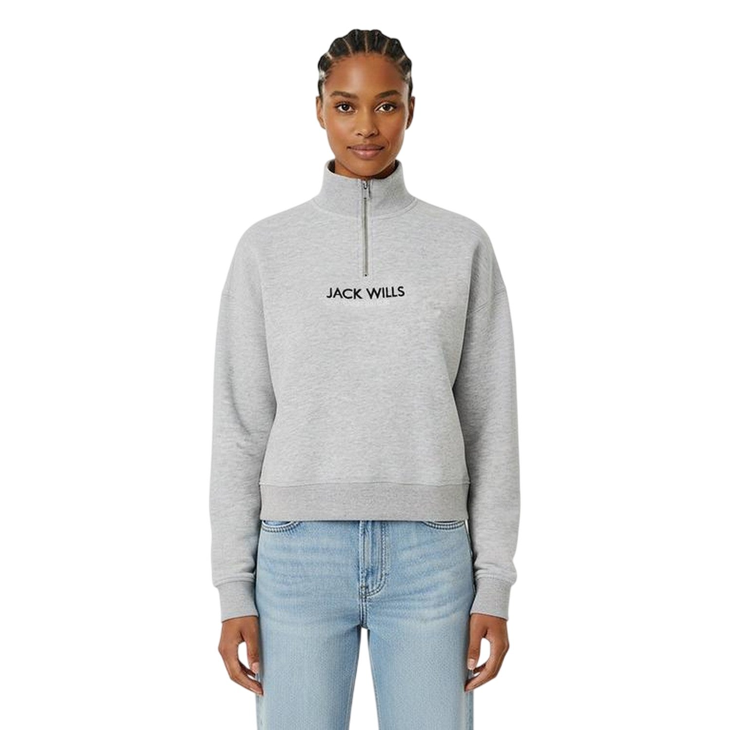 Grey Marl - Side - Jack Wills Womens-Ladies Honeylane Half Zip Sweatshirt